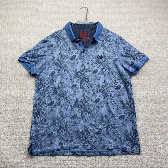 Au Noir Mens 6 / 2XL Polo Blue Tropical Floral AOP Summer Short Sleeve Stretch - Picture 1 of 14